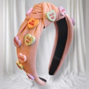 Candy Hearts Knot Headband Pink Padded Conversation Hearts Be Mine
